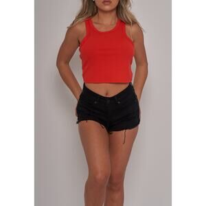 Black Frayed Ripped Denim Shorts - Large